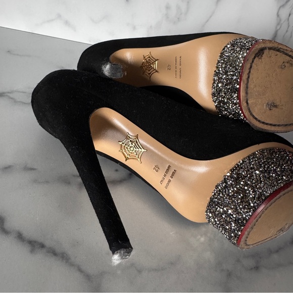 Charlotte Olympia Dolly Black Suede Swarovski Platform Heels Size EU 42 / US 12 - Picture 8 of 10